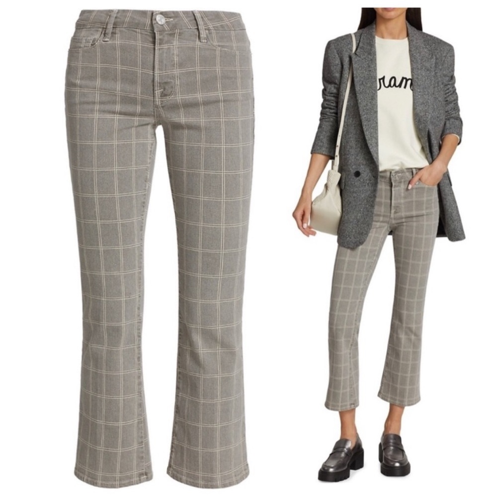 FRAME Le Crop Mini Boot Plaid Pant Jean in Window Pane Washed Plaid